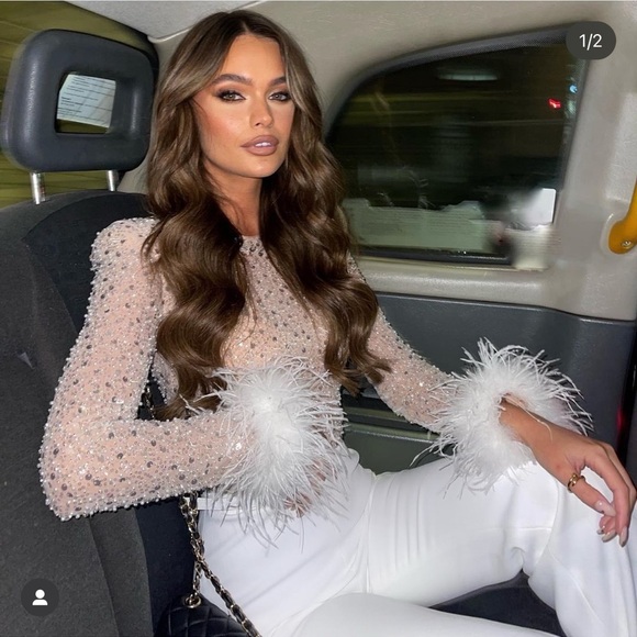 White bridal jumpsuit by Nadine Merabi - Picture 1 of 8